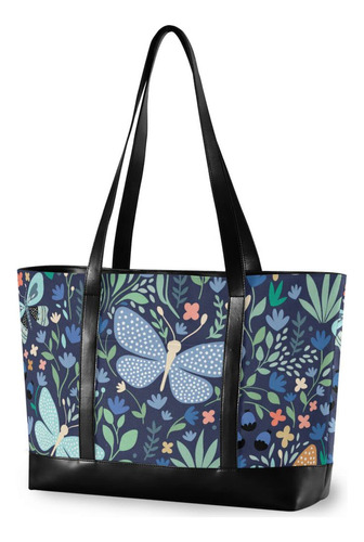 Alaza Azul Amarillo Mariposa Flor Bolso Tote Para Laptop