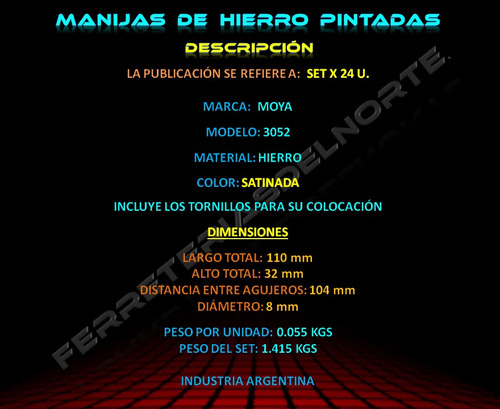 Manija 104 Mm Hierro Satin X 24u - 3052 S - Fdn