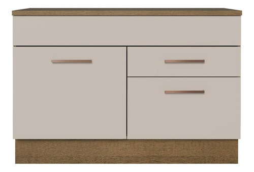 Balcão Pia Cozinha 1 Porta 2 Gav Com Tampo Rcr Agata Madesa Cor Rustic/Crema