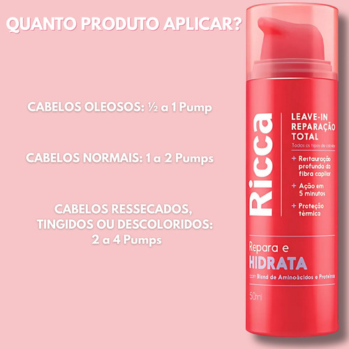 Leave-in Reparação Total 3 Em 1 Ricca 50ml Repara E Hidrata
