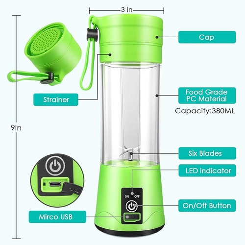 Licuadora Portátil Recargable Con Cable Usb Vaso De 380ml Us
