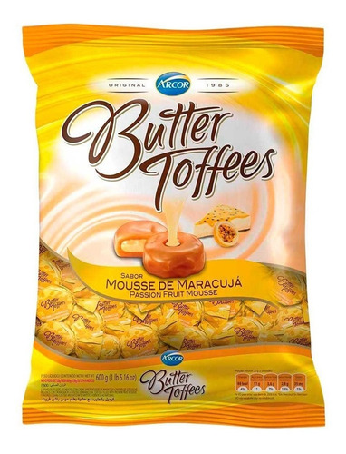 Bala Butter Toffees  Recheada Mousse De Maracujá Arcor 100g