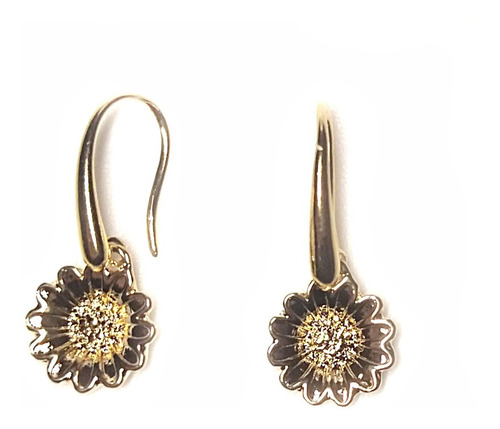 Aretes Huggies Girasol Baño De Oro Flor Mujer Moda Regalo E