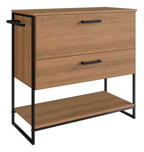 Balcão Para Banheiro Com Pés Em Aço 1 Porta Basculante E 1 Gaveta Sem Cuba Cor Mel L80cm P1028 Placa e Ponto