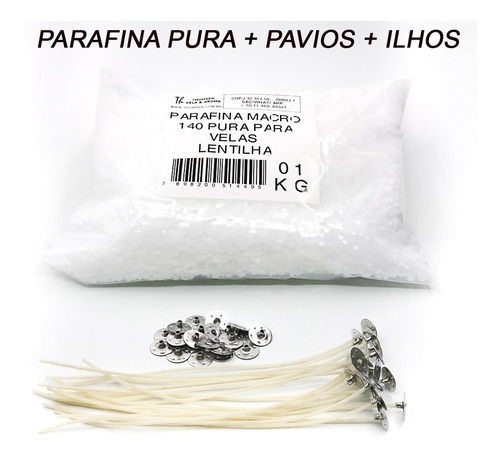 3 Kg Parafina Lentilha Escama + 100 Pavio 18 Cm + 20 Ilhos 