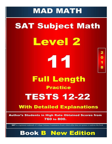 Libro: 2018 Sat Subject Math Level 2 Book B Tests 12-22 (mad