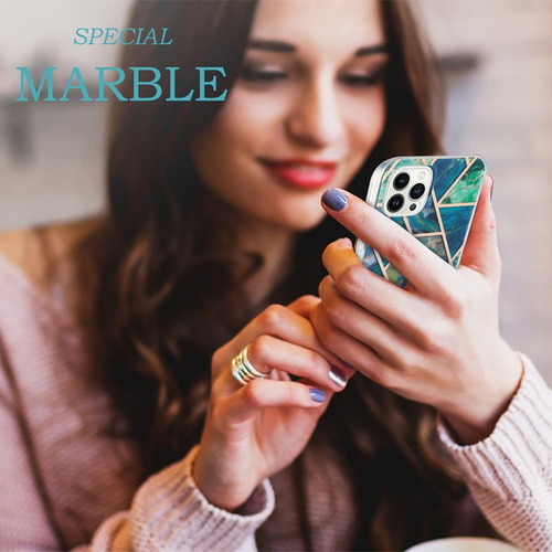 Funda Para La Serie Motorola, Diseño De Mármol Geométrico Brillante, Transparente, Con Protección Para Cámara, Azul Y Verde