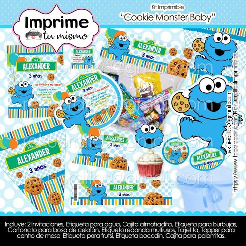 Kit Imprimible Come Galletas Monstruo Cookie Monster Baby