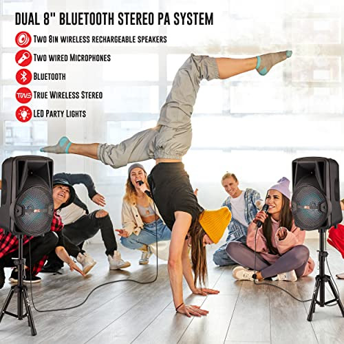 Sistema Pa Bluetooth Pbx-800tws Con 2 Altavoces De 8puLG, 2