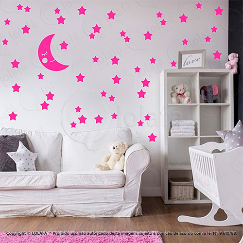 Adesivos Para Quarto De Bebê 53 Peças Mod:604 Lua E Estrelas