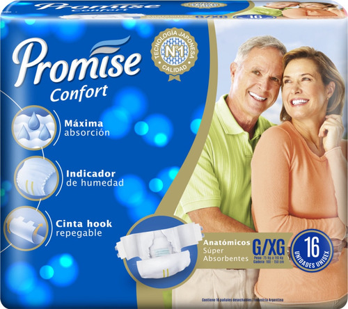 Pañales Adultos Promise Confort Talle G/xg X 16 Un Talle Grande/Extra grande