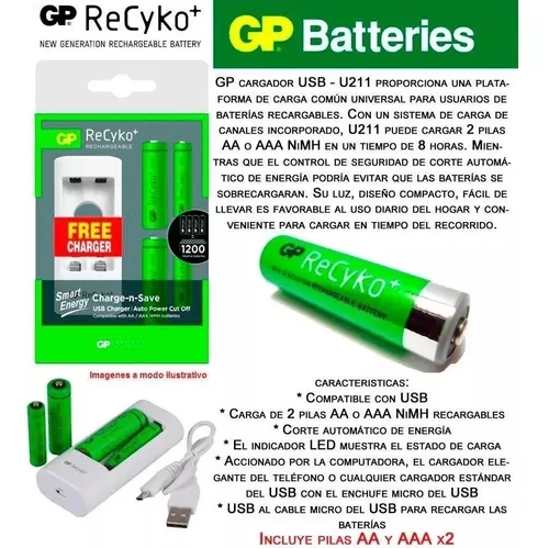 Cargador Pilas Recargables Aa Y Aaa Corte Automático Usb 5v