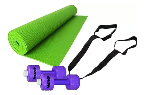 Combo Mat Yoga Liso 4 Mm + Mancuernas Recargables Hasta 2 Kg