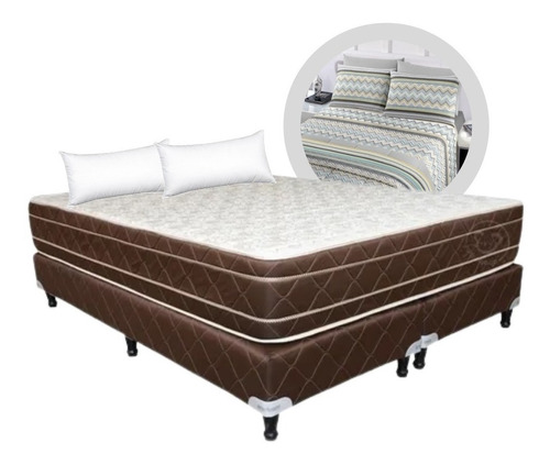 Colchón + Sommier Espuma Queen 160x200 + Almohadas + Sabana