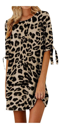 Vestido De Cuello Redondo Con Estampado De Leopardo For Muje