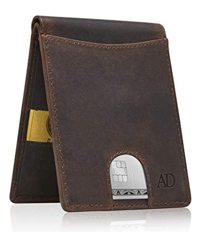 Billetera Bifold Para Hombre Delgada  Cartera De Cuero Rfid