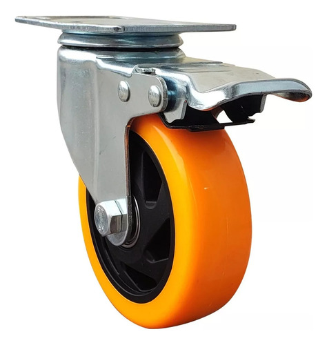 4 Ruedas Giratoria Reforzada 125mm 2 Con Freno 600 Kilos Ruedas Naranja