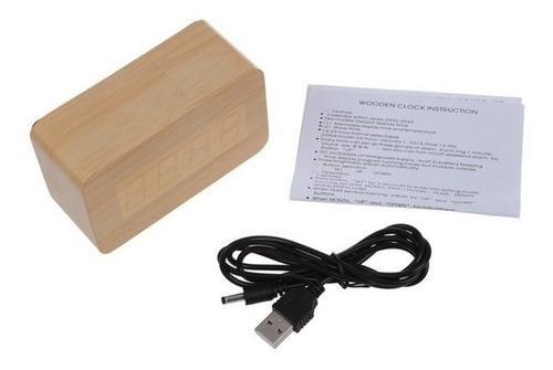 Relógio De Mesa Madeira Led Decoração Termometro Alarme