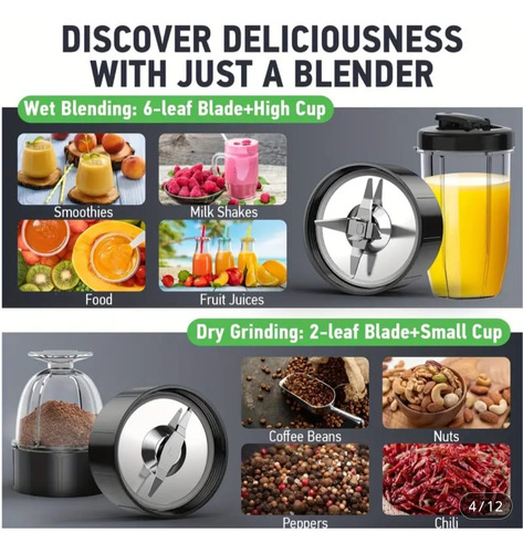 Licuadora Procesador Kit Blender De Jugos Licuados Frappes Negro