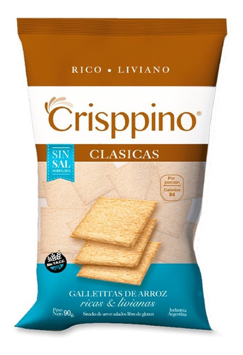 Galletitas De Arroz Crisppino Clasicas Sin Sal 100 Gr