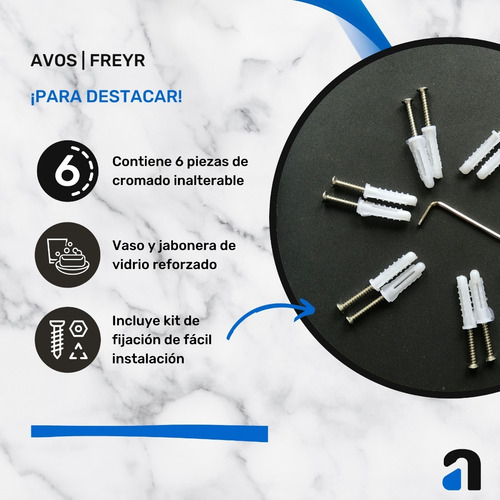 Imagen 9 de 10 de Kit Accesorios Para Baños 6 Piezas Cromo Vidrio Freyr Avos