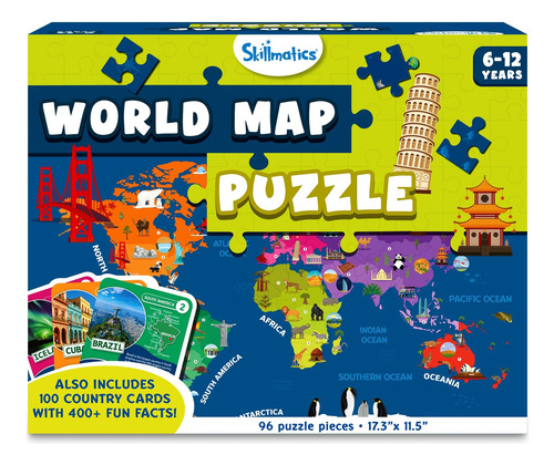 Skillmatics World Map Puzzle - Rompecabezas De 96 Piezas, Ju