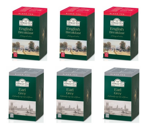 Té Ahmad Tea Negro Earl Grey Y  English Breakfast (pack 6)