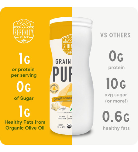 Puffs Cereal Para Bebé Cheddar, Coliflor Y Espinaca Organico