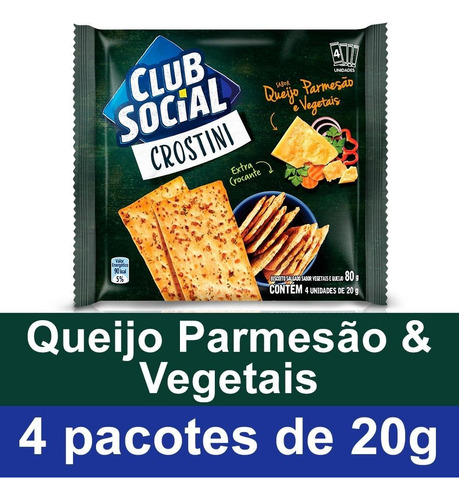 Club Social Biscoito Crostini sabor queijo parmesão e vegetais 80g 4 unidades