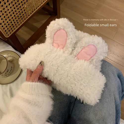 T Gorro De Peluche Con Orejas De Conejo Invierno Bufanda