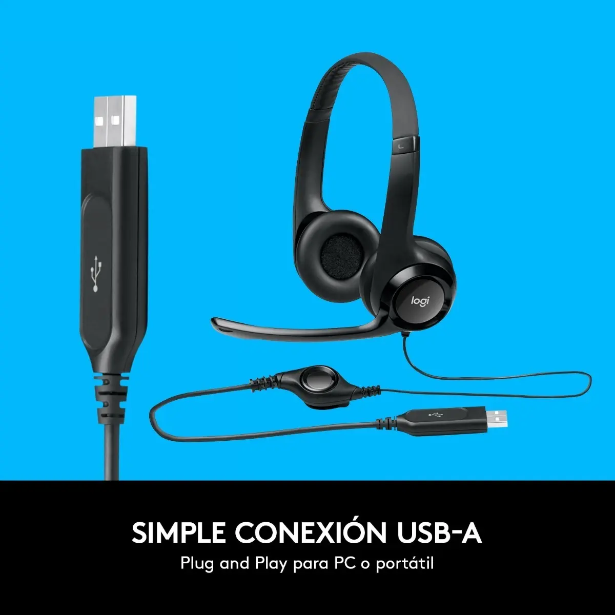 Audifono Con Microfono Usb Logitech H390 Color Negro
