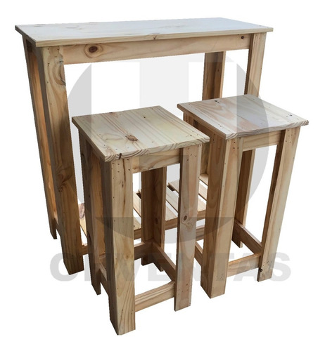 Imagen 2 de 7 de Combo Desayunador Tipo Barra Con 2 Banquetas Taburetes Pino
