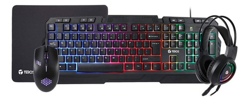 Combo Teros Te-4060n, Teclado, Mouse, Headset, Mouse Pad Color del teclado Negro