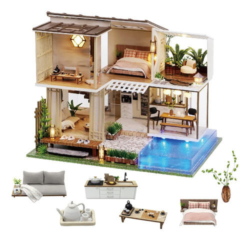 Casa De Muñecas Miniatura Con Kit De Muebles Elegante Y Sile