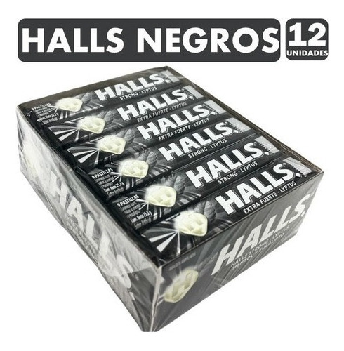 Caramelo Halls Negro Extra Fuerte Mentol Lyptus 12 Unidades