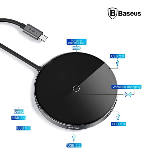 Baseus Adaptador Hub 3.0 Usb-c + Cargador Wireless 5 Puertos