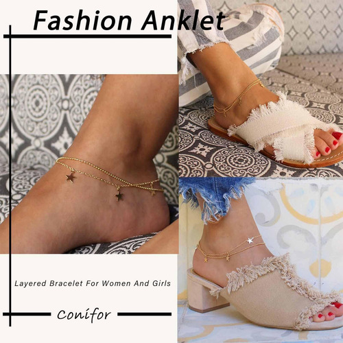 Yiendoo Tobillera Con Estrella En Capas Bohemia, Pulsera Con