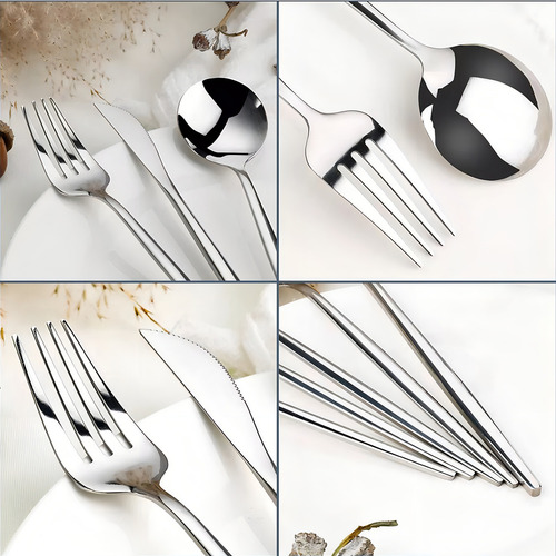 Juego De 40 Cuchillos, Tenedores Y Cucharas De Acero Inoxidable Plateado