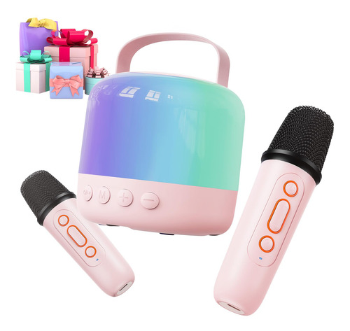 Mini Máquina De Karaoke Para Niños Con 2 Micrófonos Inalámbr Rosado