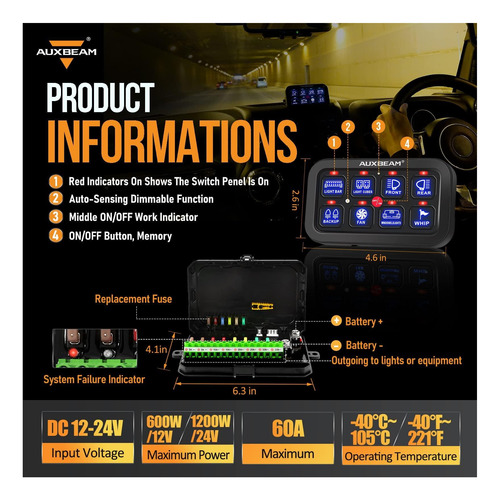 Panel De Interruptor De Pandilla Auxbeam 8 Ba80 Automático 2