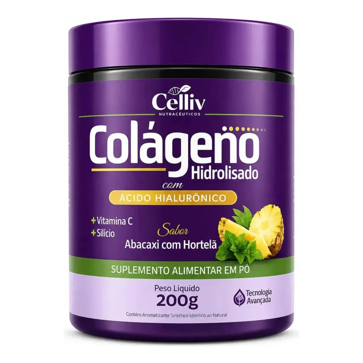 Colágeno Hidrolisado Ácido Hialurônico Abacaxi Hortelã 200g