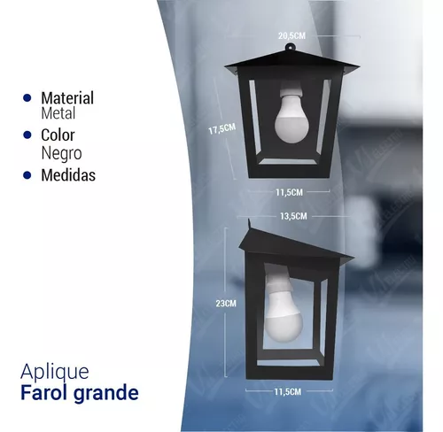 Aplique Pared Led Farol Colonial F124 Luz Exterior