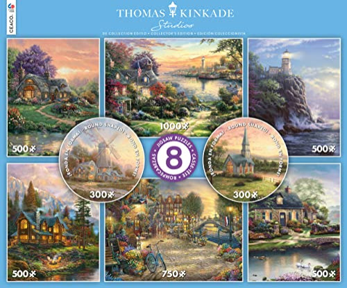 Ceaco Thomas Kinkade 8 En 1, Paquete Múltiple, 2 Redondos, 3