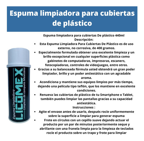 Imagen 3 de 3 de Espuma Limpiadora Licomex 440 Ml 3 Piezas
