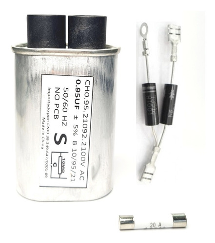 Kit Reparo Microondas Capacitor 0,95uf +diodo Duplo+ Fusivel