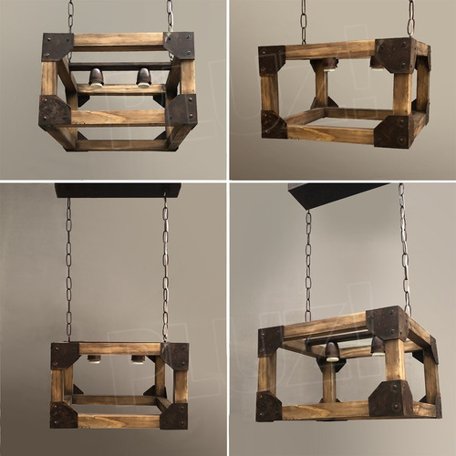 Colgante Industrial Nórdico 3 L Madera Chapa Remaches Óxido