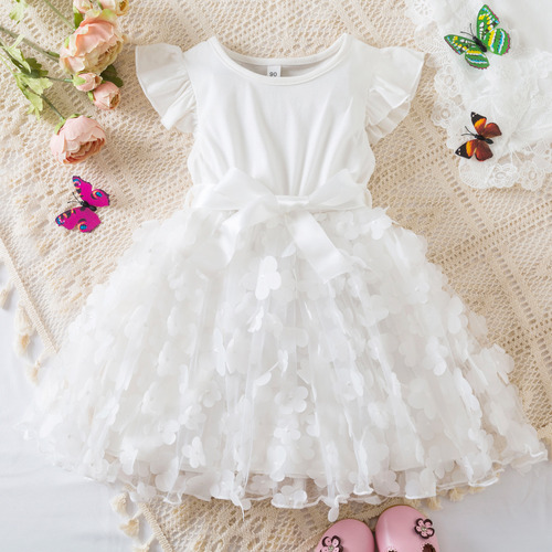 2024 Vestido Princesa Para Niñas Vestido Malla De Mariposa