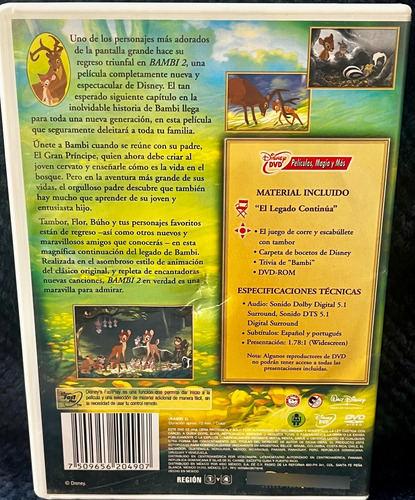 Película Original Dvd Walt Disney Bambi 2. 1999 1a Ed. (Usado)