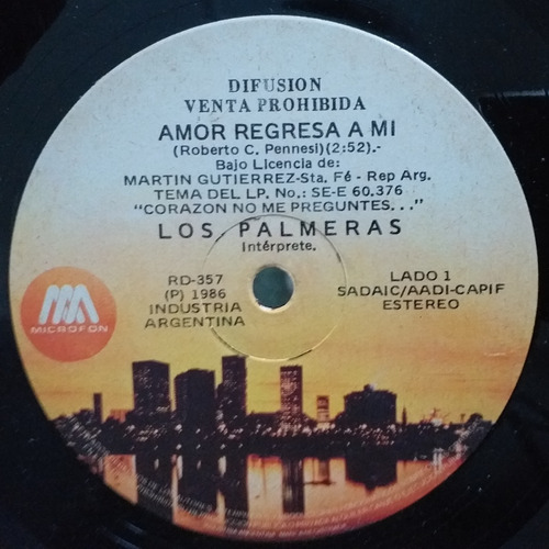 Los Palmeras - Amor Regresa A Mi - Simple Promo 1986 Cumbia