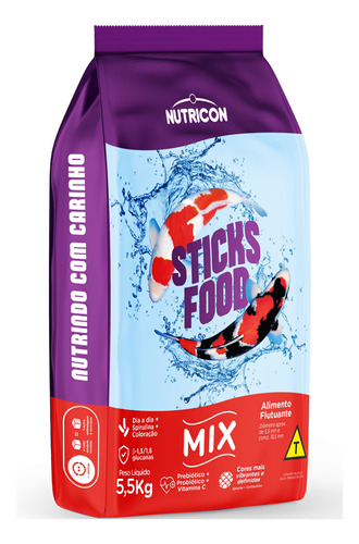 Nutricon Mix Ração Carpas Sticks Food Premium Peixe 5.5kg